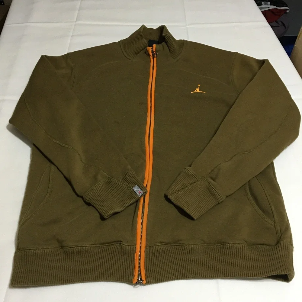 Jordan Full Zip Sweatshirt Mens XL Olive Orange Jumpman Logo Fleece Jacket